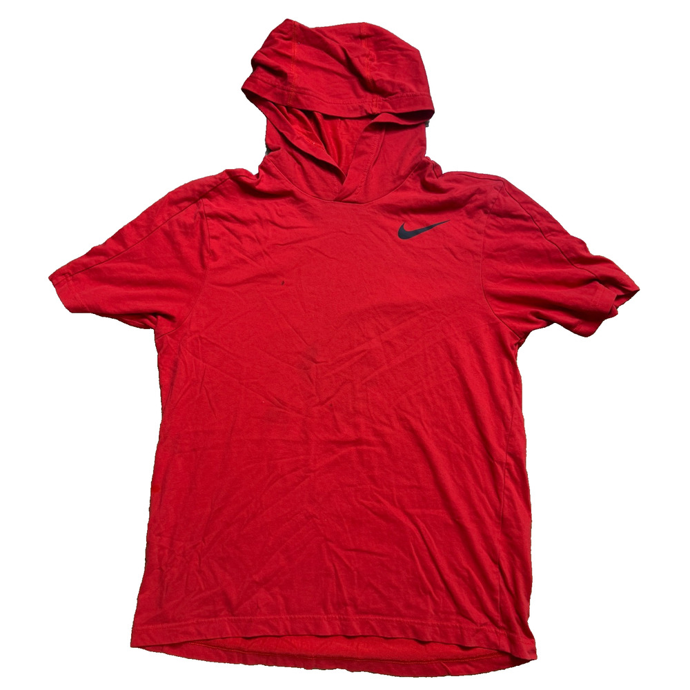 Nike Short Sleeve Hoodie Men's M Red Black Swoosh Shirt Athletic Standard Fit
